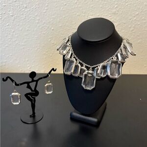 Elegant Silver Crystal Necklace and Earring Set